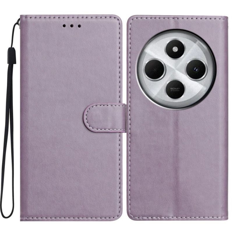 Folio Deksel Til Poco C75 Ensfarget Skinneffekt Med Stropp