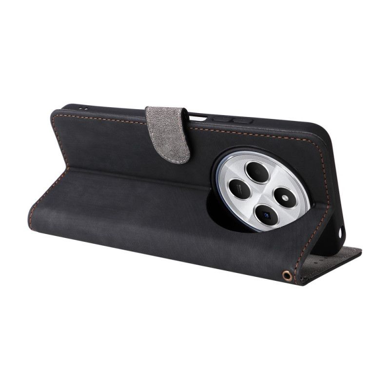 Folio Deksel Til Poco C75 Rfid-blokkering I Semsket Skinneffekt Med Stropp