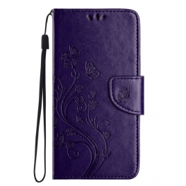 Lærdeksel Folio Deksel Poco C75 Blomster Og Sommerfugler Med Snor