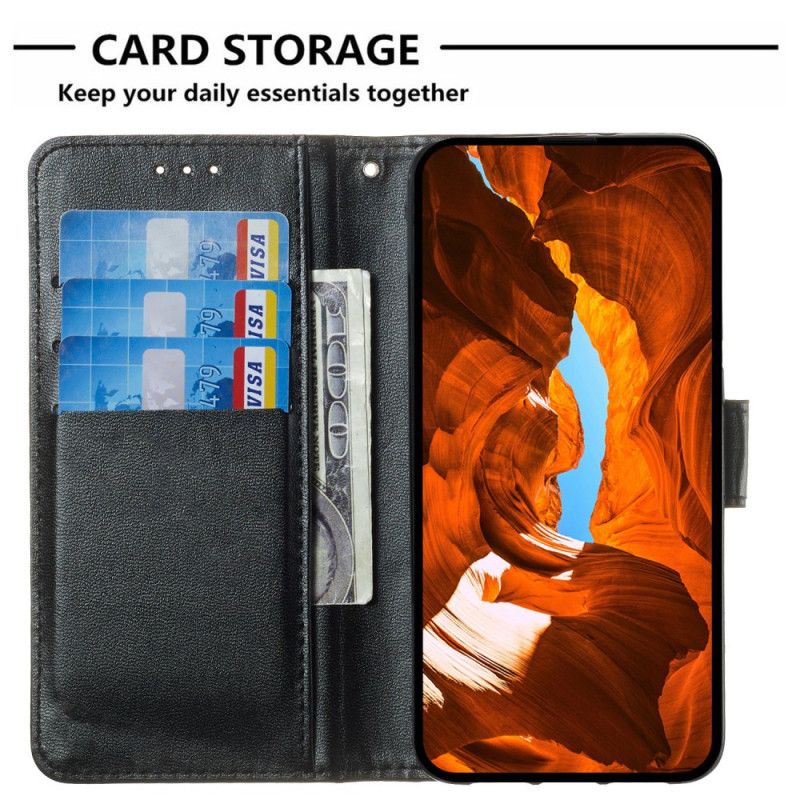 Lærdeksel Folio Deksel Poco C75 Mobildeksel Gullrose-imitasjonsskinnstropp