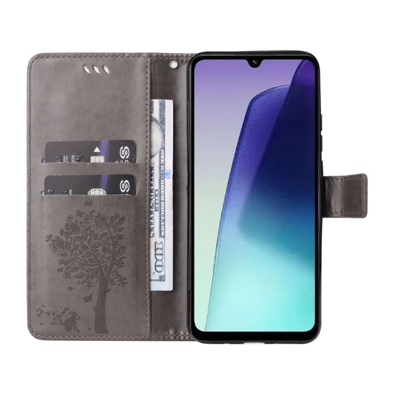 Lærdeksel Folio Deksel Poco C75 Mobildeksel Katt Og Tre Med Stropp