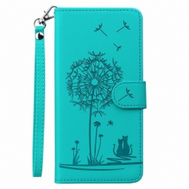 Lærdeksel Folio Deksel Poco C75 Mobildeksel Løvetannmønster Med Stropp