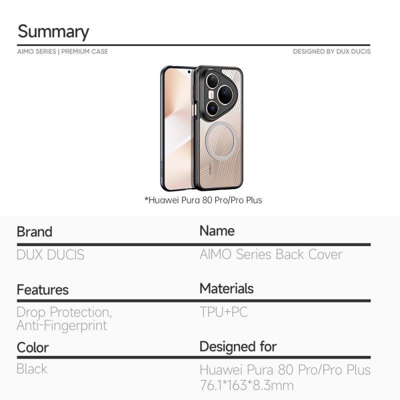 Deksel Huawei Pura 80 Pro Magsafe Aimo-serien Dux Ducis Beskyttelse Deksel