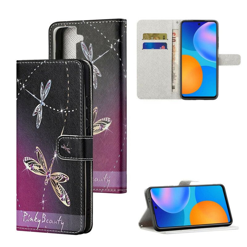 Folio Deksel Til Samsung Galaxy S21 5G Med Kjede Thong Dragonflies