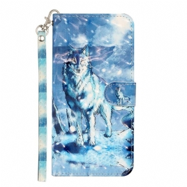 Lærdeksel Til Samsung Galaxy S21 5G Med Kjede Wolf Light Strap Spotlights