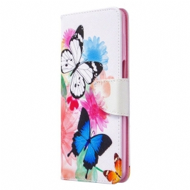 Folio Deksel Til Xiaomi Redmi Note 9S / Note 9 Pro Malede Sommerfugler Og Blomster