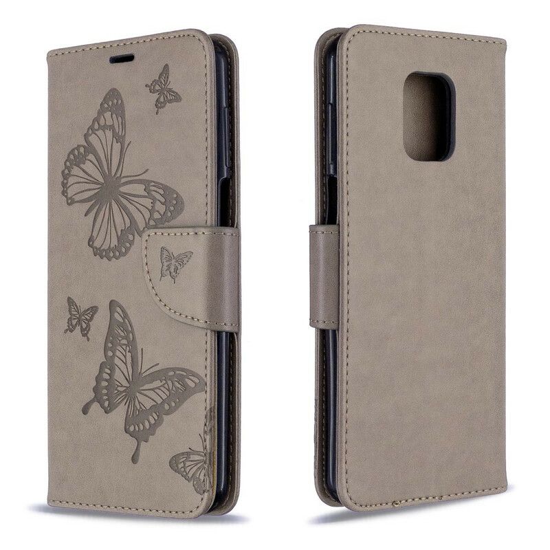 Folio Deksel Til Xiaomi Redmi Note 9S / Note 9 Pro Med Kjede Thong Sommerfugler