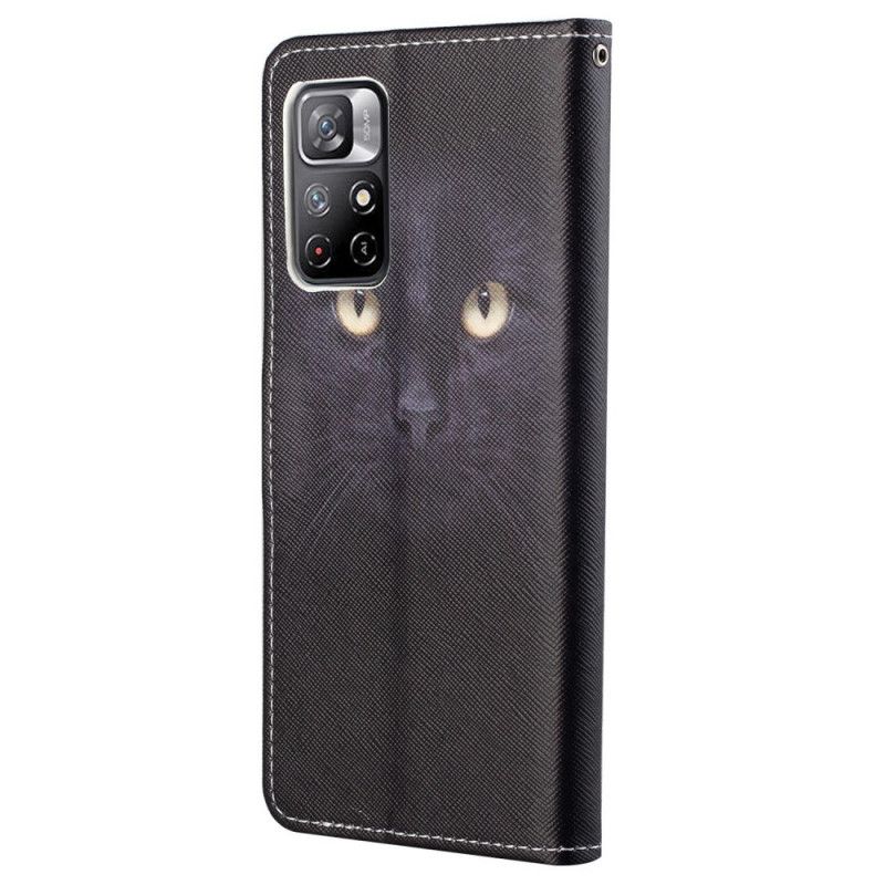 Lærdeksel Til Poco M4 Pro 5G Med Kjede Thong Black Cat Eyes