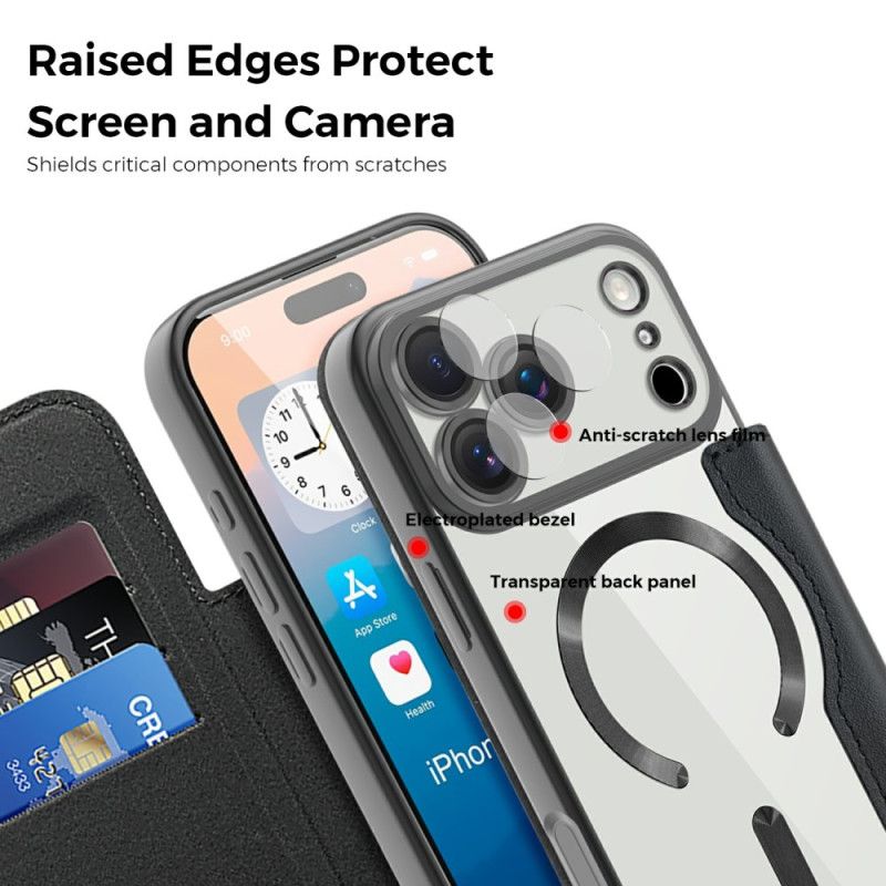 Folio Deksel Lær iPhone 17 Pro Mobildeksel Magsafe-kompatibel Vattert