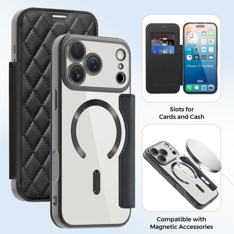 Folio Deksel Lær iPhone 17 Pro Mobildeksel Magsafe-kompatibel Vattert