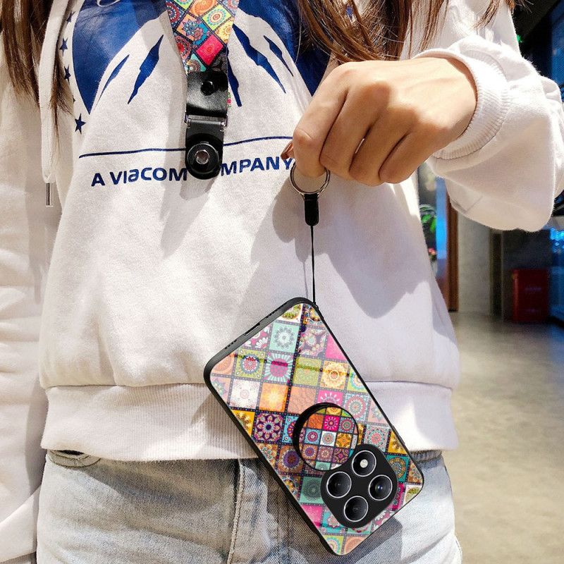 Deksel Xiaomi Redmi Note 14 Pro 4g Stativ Og Stropp Med Lappeteppemønster Beskyttelse Deksel