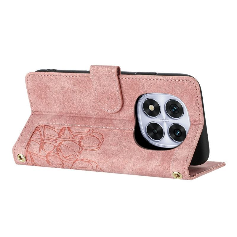 Folio Deksel Til Xiaomi Redmi Note 14 Pro 4g Blomstermønster Med Stropp