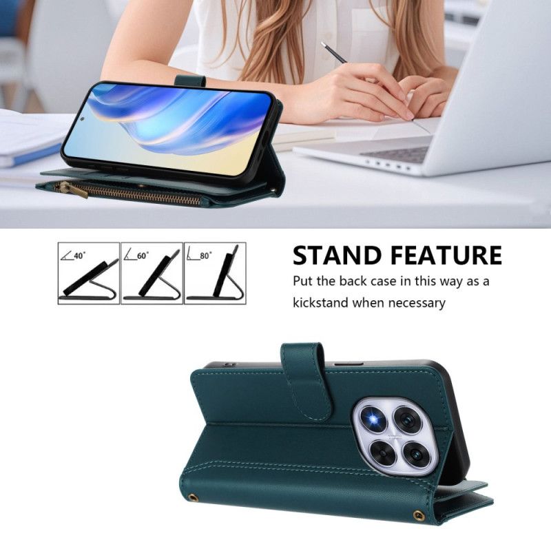 Folio Deksel Til Xiaomi Redmi Note 14 Pro 4g Lommebok Med 9 Kortspor Og Snor