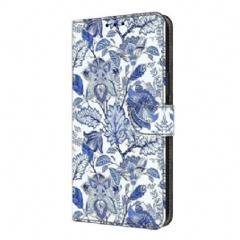 Folio Deksel Xiaomi Redmi Note 14 Pro 4g Blått Blomstermønster Beskyttelse Deksel