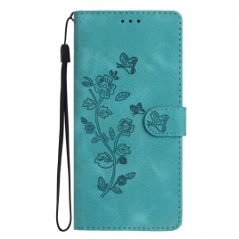 Lærdeksel Folio Deksel Xiaomi Redmi Note 14 Pro 4g Blomster- Og Sommerfugldesign