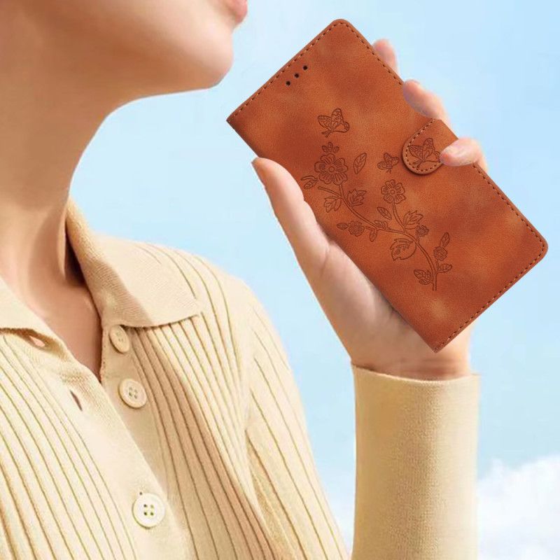 Lærdeksel Folio Deksel Xiaomi Redmi Note 14 Pro 4g Blomster- Og Sommerfugldesign