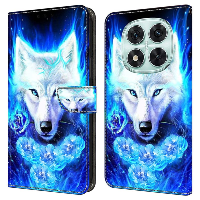 Lærdeksel Folio Deksel Xiaomi Redmi Note 14 Pro 4g Mobildeksel Hvit Ulv