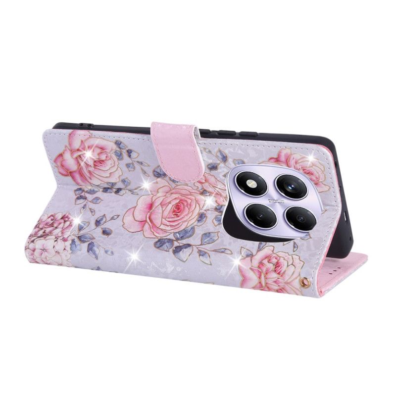 Lærdeksel Folio Deksel Xiaomi Redmi Note 14 Pro 4g Rfid-blokkerende Blomstermønster