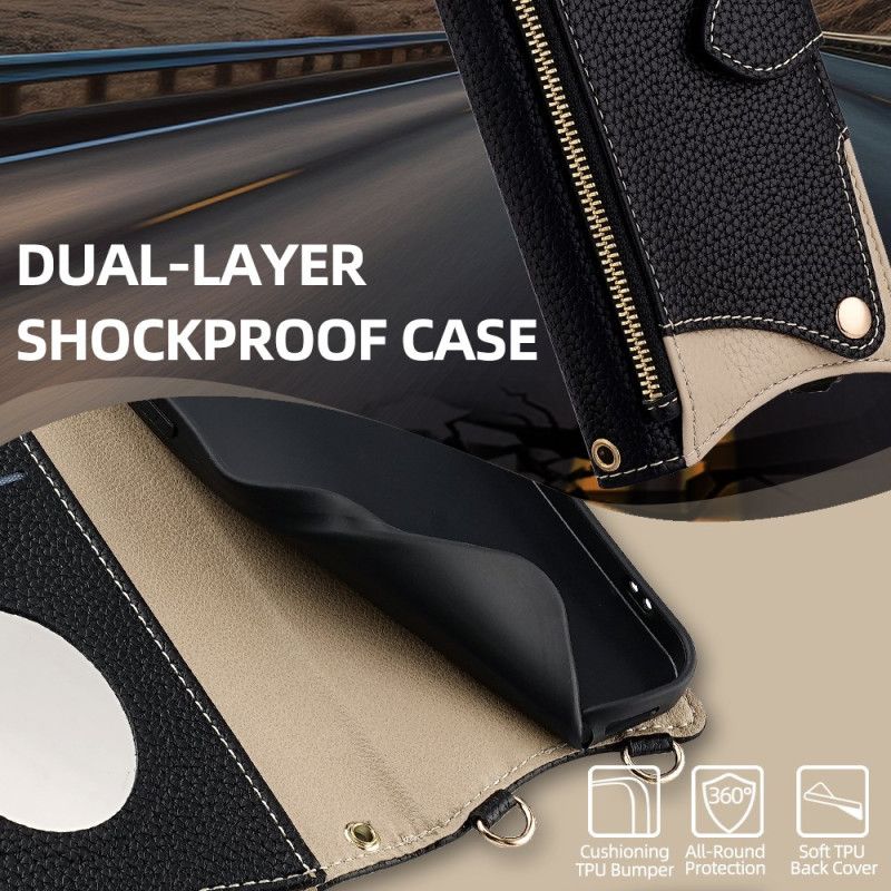 Lærdeksel Folio Deksel Xiaomi Redmi Note 14 Pro 4g Tofarget Lommebok Med Kjede