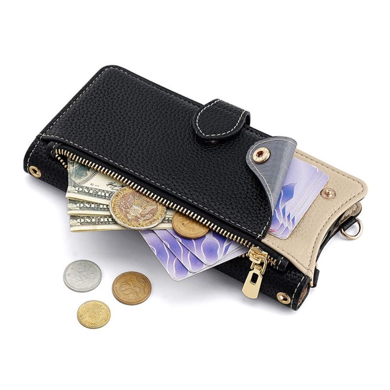 Lærdeksel Folio Deksel Xiaomi Redmi Note 14 Pro 4g Tofarget Lommebok Med Kjede