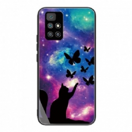 Deksel Til Xiaomi Redmi 10 Katt Og Sommerfugler I Herdet Glass I Verdensrommet