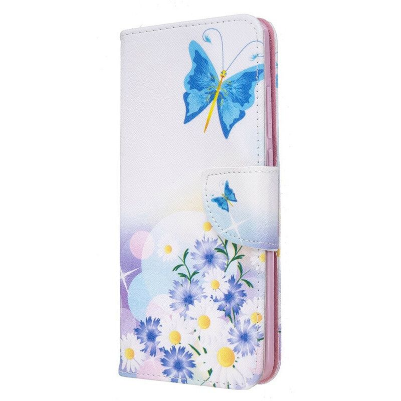 Folio Deksel Til Xiaomi Redmi 8 Malede Sommerfugler Og Blomster
