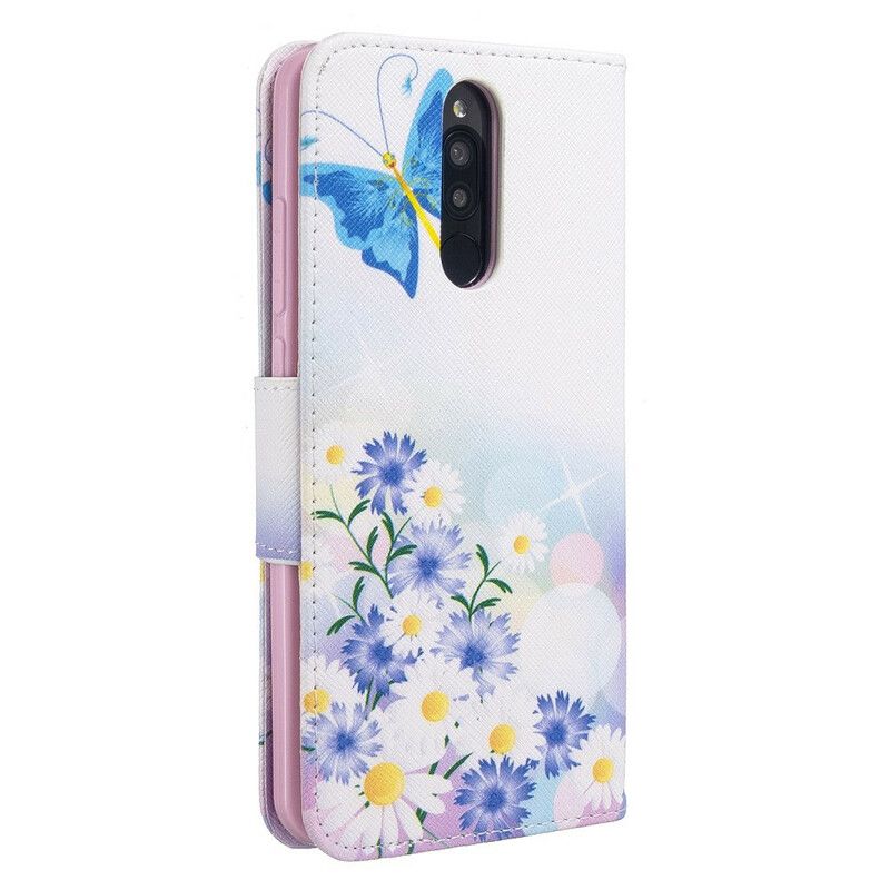 Folio Deksel Til Xiaomi Redmi 8 Malede Sommerfugler Og Blomster