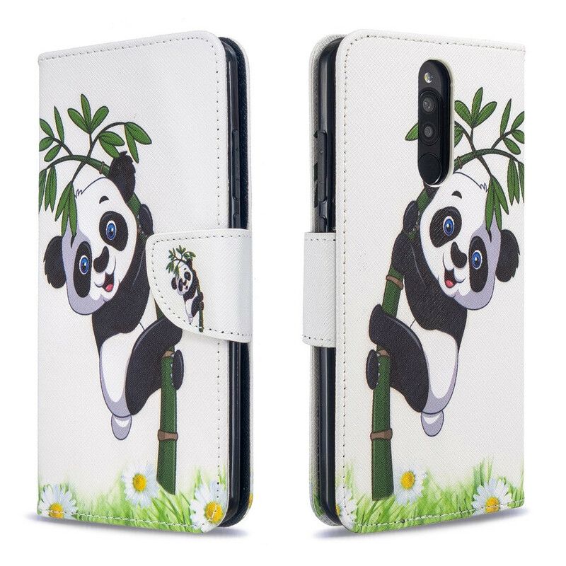 Folio Deksel Til Xiaomi Redmi 8 Panda På Bambus