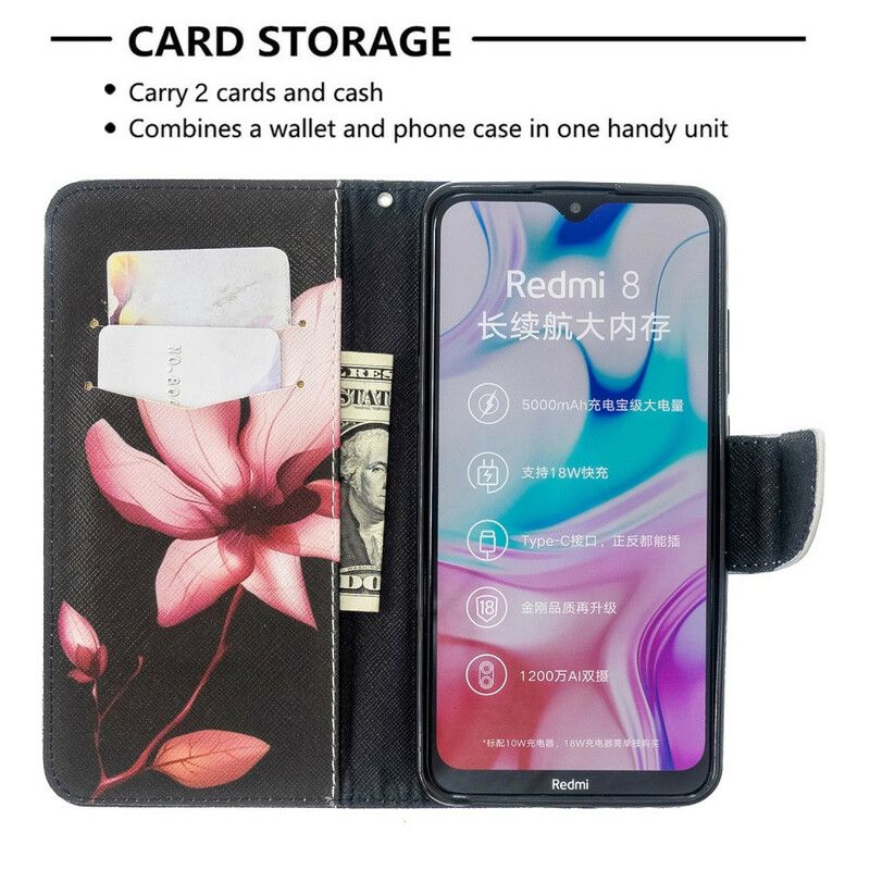 Folio Deksel Til Xiaomi Redmi 8 Rosa Blomst