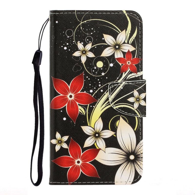 Lærdeksel Til Xiaomi Redmi 8 Med Kjede Fargerike Stroppblomster