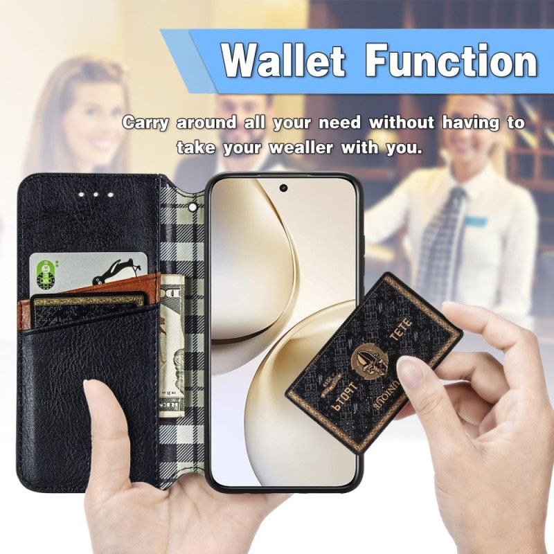 Folio Deksel Lær Realme 14 Pro 5g Mobildeksel Diamantkant I Semsket Skinn