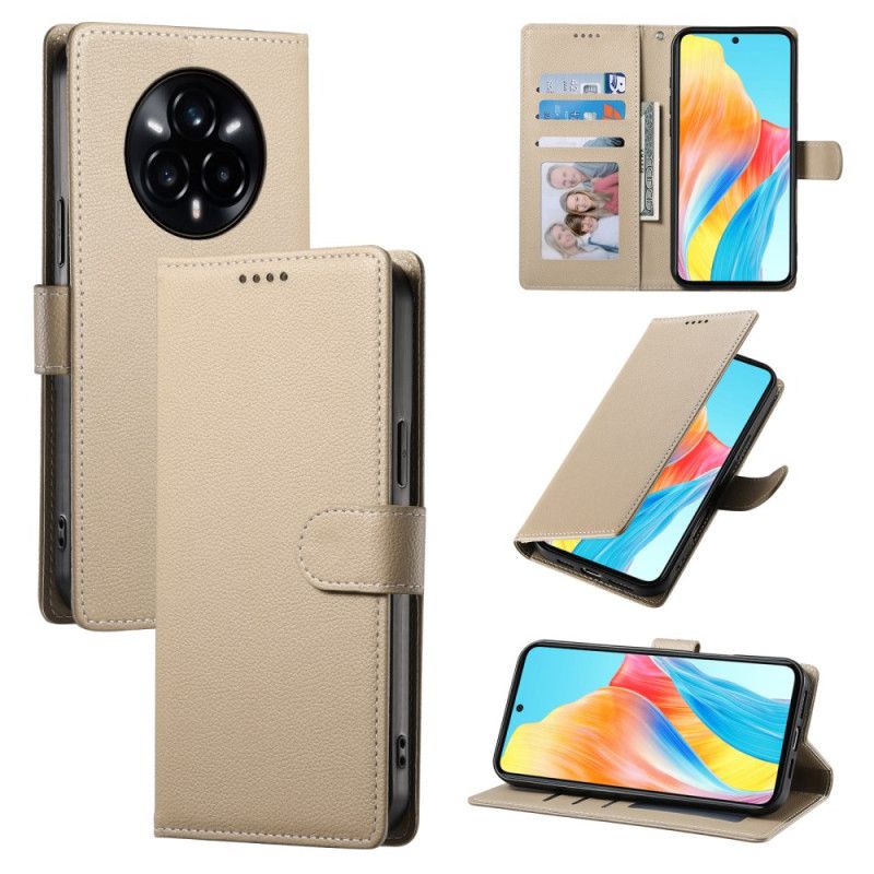 Lærdeksel Folio Deksel Realme 14 Pro 5g Ensfarget Skinneffekt Med Stropp