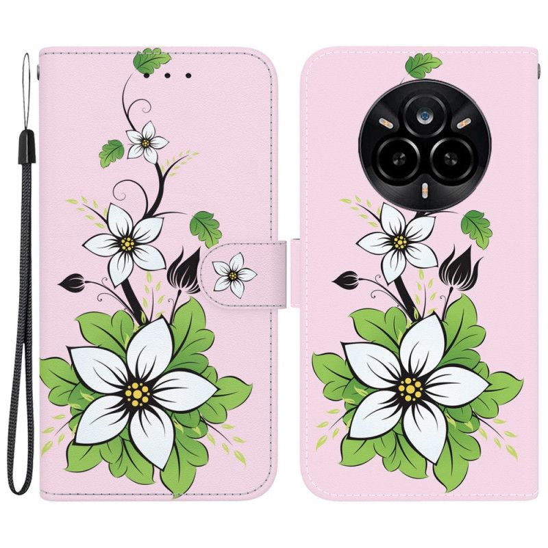 Lærdeksel Folio Deksel Realme 14 Pro 5g Mobildeksel Liljemønster