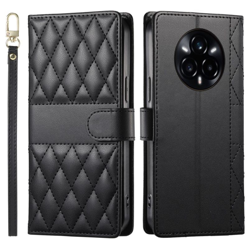 Lærdeksel Folio Deksel Realme 14 Pro 5g Vattert Design Med Rem Og Skulderrem