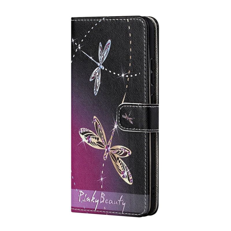 Folio Deksel Til Samsung Galaxy M52 5G Med Kjede Thong Dragonflies
