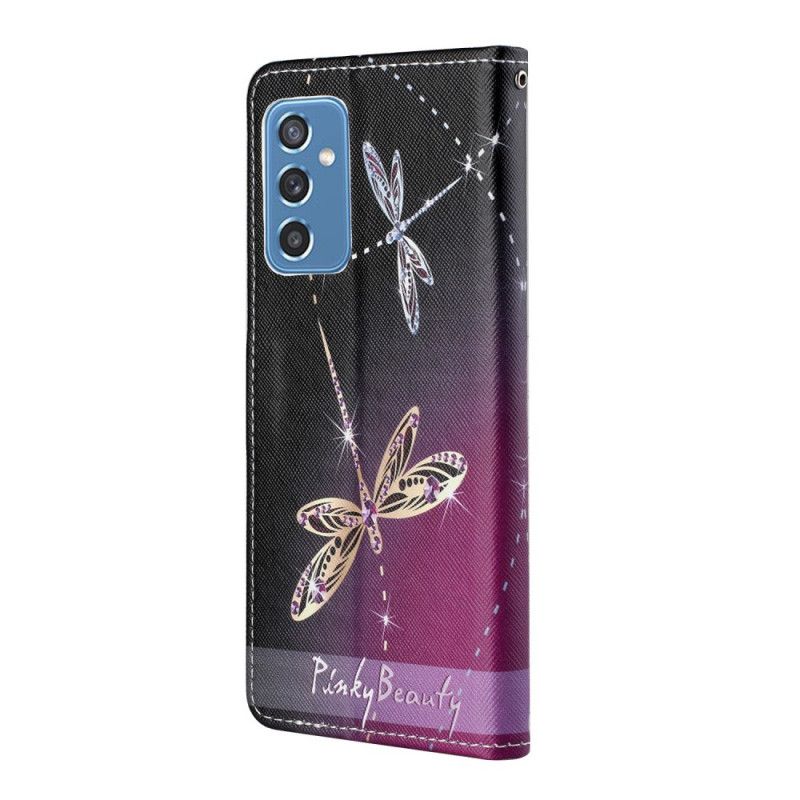 Folio Deksel Til Samsung Galaxy M52 5G Med Kjede Thong Dragonflies