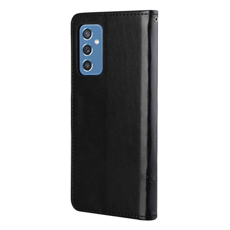 Folio Deksel Til Samsung Galaxy M52 5G Med Kjede Thong Sommerfugler Og Blomster