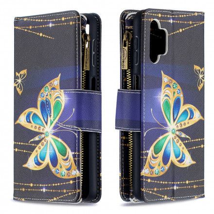Folio Deksel Til Samsung Galaxy A32 5G Sommerfugler Kunstlomme Med Glidelås