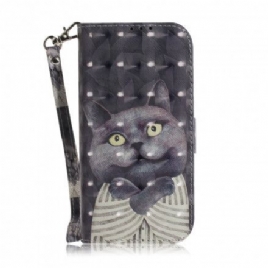 Lærdeksel Til Samsung Galaxy A32 5G Med Kjede Grå Strappy Cat