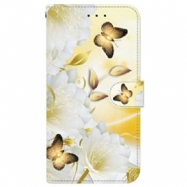 Folio Deksel Oppo Reno 13 Pro 5g Hvite Sommerfugler Og Hvite Blomster