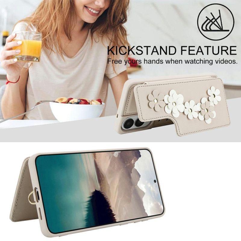 Deksel Samsung Galaxy S25 5g Edge Kortholder Med Blomstermotiv Og Snor