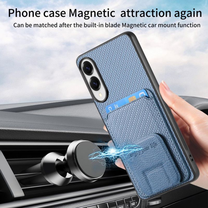 Deksel Samsung Galaxy S25 5g Edge Mobildeksel Kortholder Med Karbonfibertekstur Og Integrert Stativ