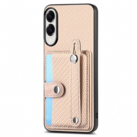 Deksel Til Samsung Galaxy S25 5g Edge Karbonfiber Med Kortholder Og Stroppstativ