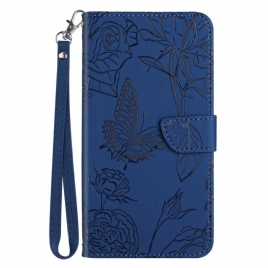 Folio Deksel Samsung Galaxy S25 5g Edge Sommerfugltrykk Med Stropp Beskyttelse Deksel