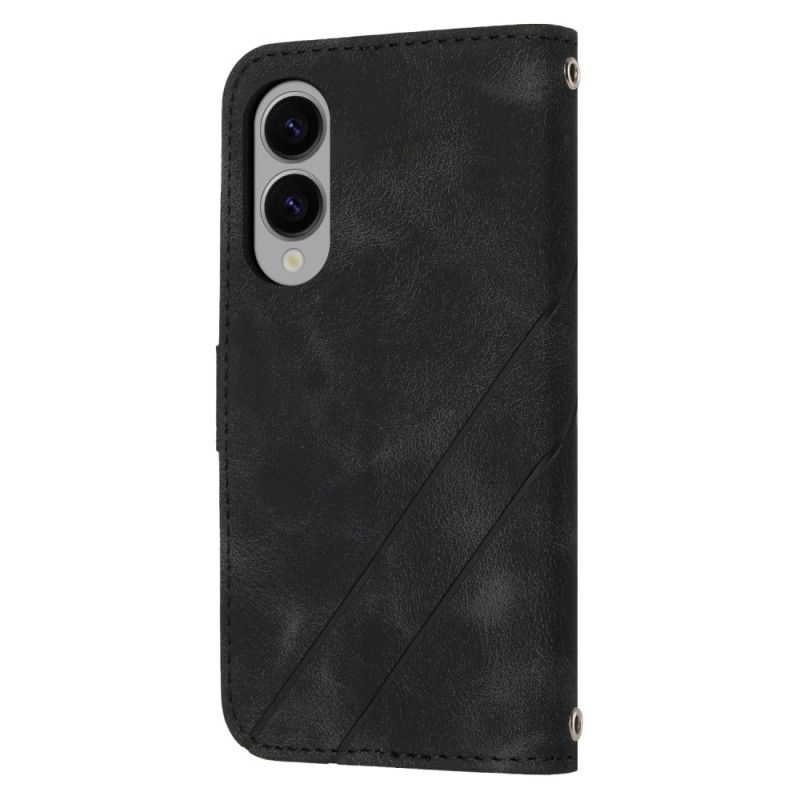 Folio Deksel Samsung Galaxy S25 5g Edge Trykte Linjer Med Stropp Beskyttelse Deksel