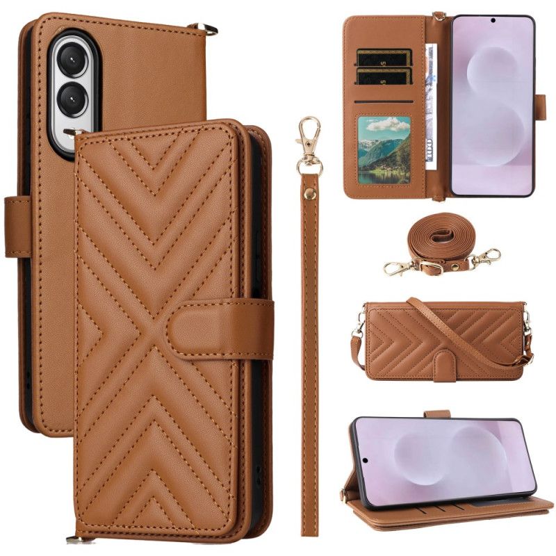 Folio Deksel Til Samsung Galaxy S25 5g Edge Vattert Med Stropp Og Skulderstropp