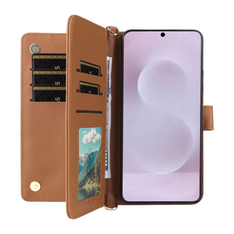 Folio Deksel Til Samsung Galaxy S25 5g Edge Vattert Med Stropp Og Skulderstropp