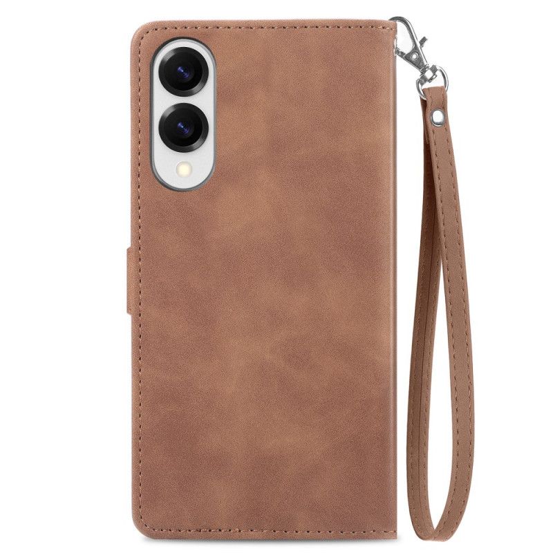 Lærdeksel Folio Deksel Samsung Galaxy S25 5g Edge Mobildeksel Lommebok Med Blomstermønster Og Glidelås