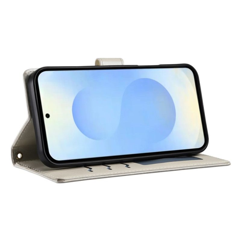 Lærdeksel Folio Deksel Samsung Galaxy S25 5g Edge Mobildeksel Vattert Med Stropp Og Skulderstropp