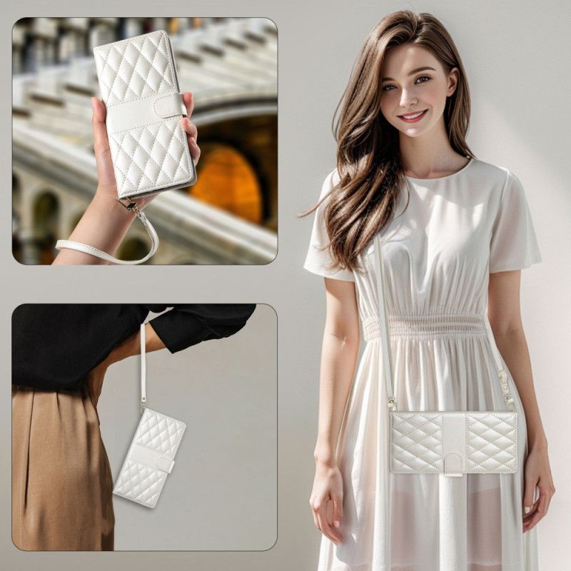 Lærdeksel Folio Deksel Samsung Galaxy S25 5g Edge Mobildeksel Vattert Med Stropp Og Skulderstropp